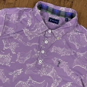 William Murray Golf Polo Shirt Mens L Purple Map Course AOP Performance Stretch